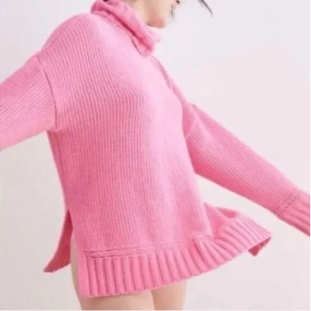 Aerie Sweater Womens Medium Pink Sunset Chenille Oversized Turtleneck Chunky